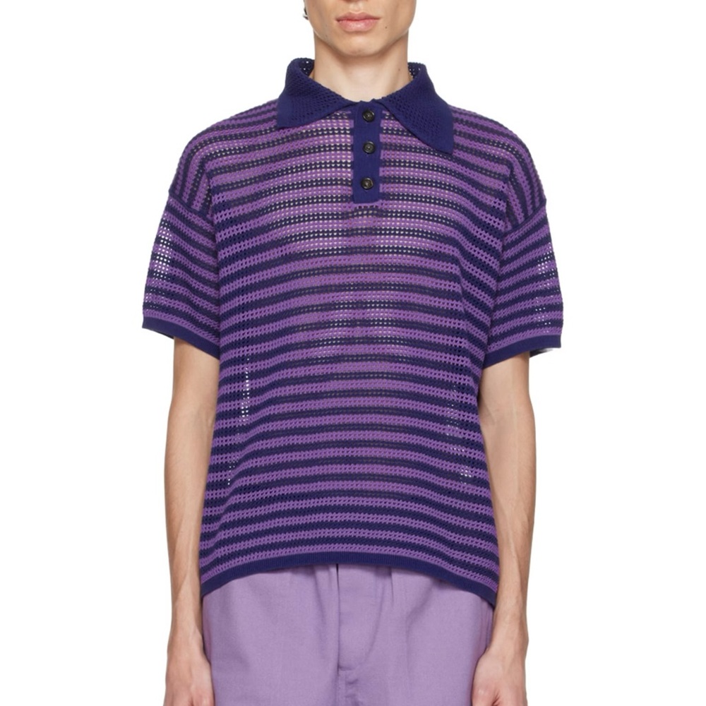 BODE Men striped open-knit polo shirt